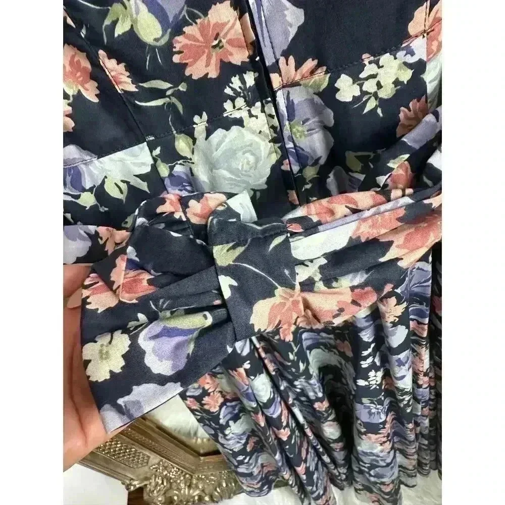 VINTAGE 80s Laura Ashley Navy Floral Cotton Cottage Core Maxi Dress